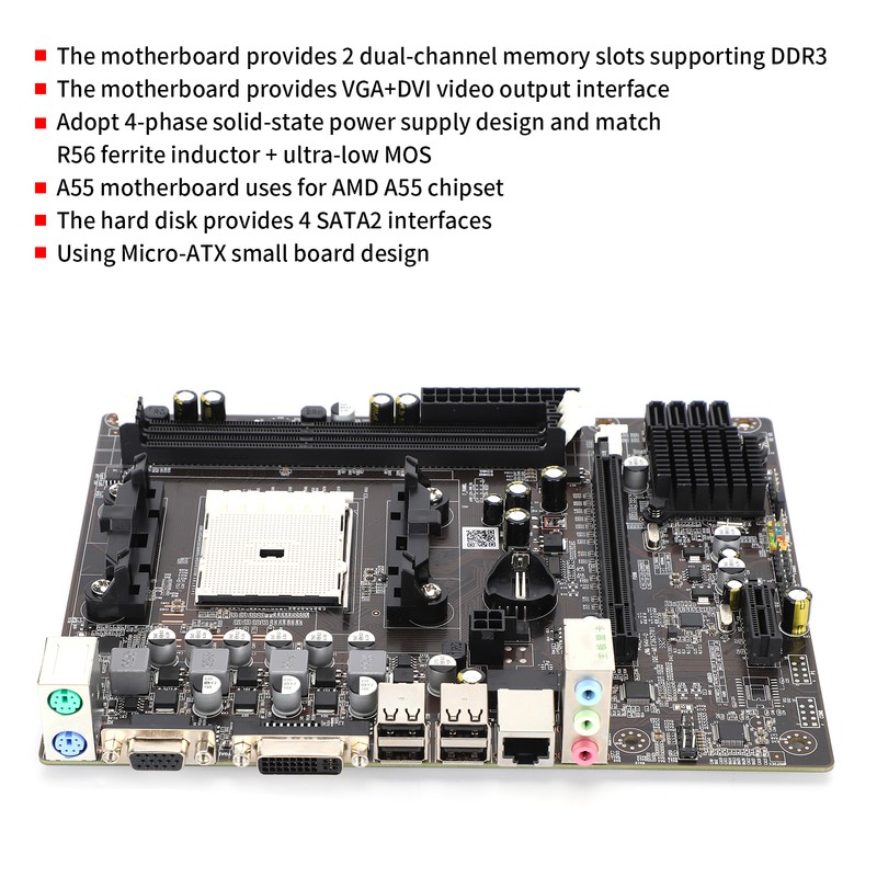 A55 Desktop Computer Motherboard FM1 Interface 905Pin CPU DualCore QuadCore
