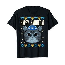 Hanukkah Cat Happy Hanukcat Ugly Chanukkah Women Men Kids T-Shirt