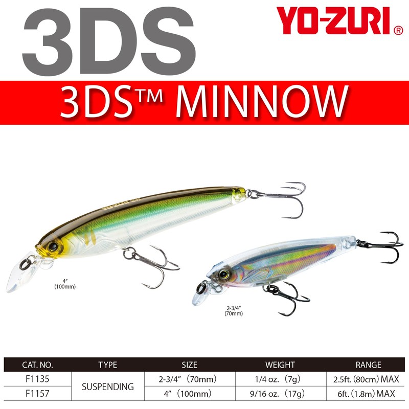 Yo-Zuri 3DS Minnow Suspending 2.75in Holo Ghost Shad