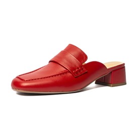 ONEENO Women's Fashion Red Leather Heels Mule 7 M US
