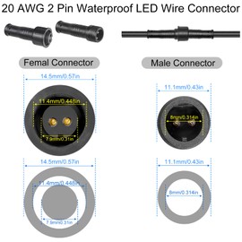 wecan 2-poliges wasserdichtes Kabelverbinder-Set, 20 AWG, 28 cm Stecker/Buchse mit verzinntem Anschluss für wasserdichte Kabelstecker (4er-Set, schwarz)