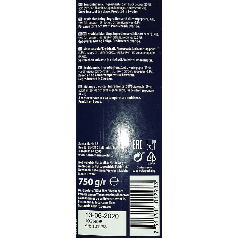 Santa Maria Lemon Pepper 750g