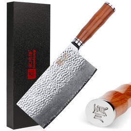 Sunlong Meat Cleavers 7 inch Damascus Vegetable Cleaver Japanese Hammered Damascus Steel Bloodwood Handle
