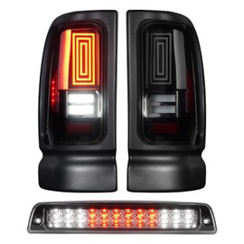 Cenfeild LED Tail Lights Pair + 3rd Third Brake Cargo Lamp Fit for Ram 1500 1994-2001, for Ram 2500 3500 1994-2002, Rear Taillights and High Mount Stop Light Assembly, Smoked Lens, 3 Pcs