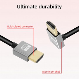 RIIEYOCA 90 Degree 4K Short HDMI to HDMI Coiled Cable,Down Angle Male to Male HDMI Cable,18Gbps High Speed HDMI 2.0 Support 4K@60Hz,Compatible with Cameras,Camcorders,Monitors(3FT/0.9M)