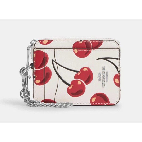 Coach NWT Coach Zip Card Case With Cherry Print CZ761