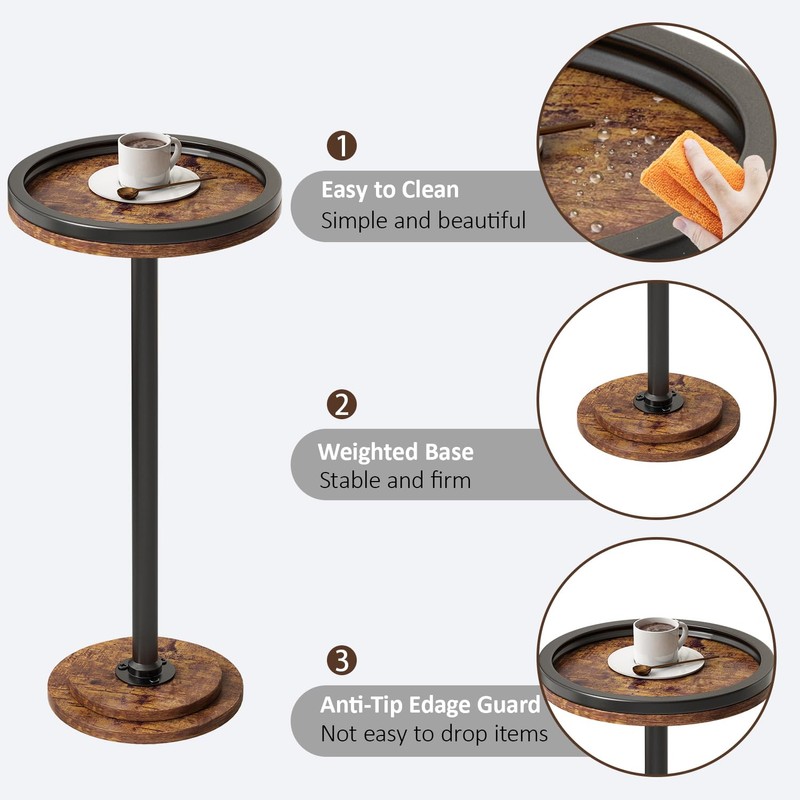 Round Martini Drink Table, Small Side Table for Small Spaces,