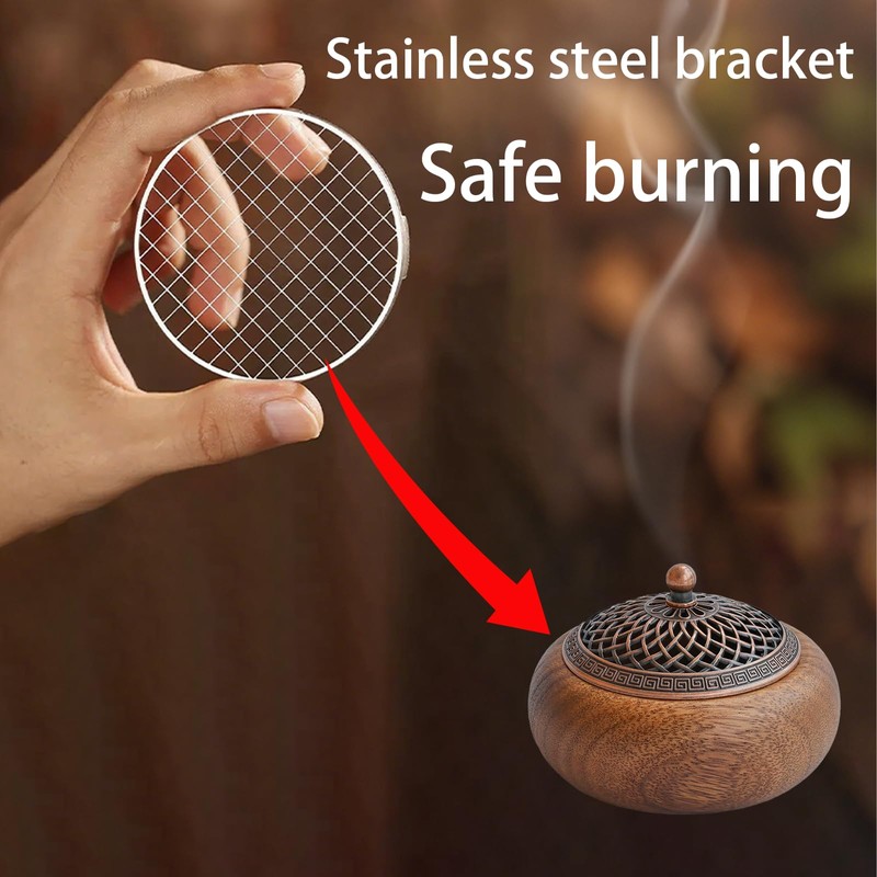 Acacia Wood Incense Burner for Cones & Coils, with Sticks