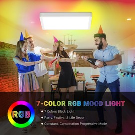 LQWELL® LED Ceiling Light Dimmable with Remote Control, 24 W, 2500 lm, 3000-6500 K, RGB LED Ceiling Light, Square Flat Ceiling Lighting, IP44 for Living Room, Bedroom, Dining Room, Balcony, Corridor,