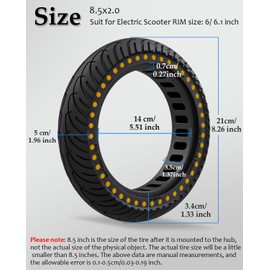 Felixstory 50/75-6.1 Tire for Gotrax：8.5 Inch Solid Tires Replacement for Gotrax GXL V2 Apex XL Pro MAX XR Ultra Elite Hover 1 Jive Journey Electric Scooter, 8 1/2 '' Tubeless Front Rear Wheels
