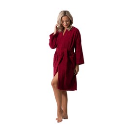 Luxurious Turkish Cotton Kimono Collar Super-Soft Terry Absorbent Bathrobes for Women (Large, Burgundy)