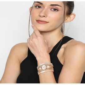 Wovanoo Leather Wrap Bracelets for Women Leopard Multi-Layer Wristband Cuff Bangle with Magnetic Buckle Gift for Birthday, Valentine's Day Khaki Pearl