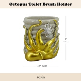 5-inch Gold Octopus Toilet Brush Holder - Resin Household Organizer with Mother & Baby Design, Coastal Bathroom Decor