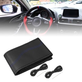 X AUTOHAUX Black 38cm Dia Car Steering Wheel Cover with Blue Needle - 3 Pcs