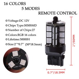 1797 7440 T20 LED RGB Bulb Amber White Red Multicolor 16 Color Changing Brake Lights Turn Signal Reverse Tail Bright Strobe Car Trunk Remote Control Switch Kit Error Free Plug 12V 5050SMD Replacement
