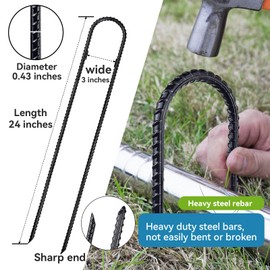 EISENSP Trampoline Ground Anchors 24-Inch Heavy Duty U Rebar Stakes for Trampoline, Dog Fence, Black Antirust Coated (8 Pcs)