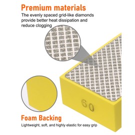 ZORUNNA 6 Pack Diamond Hand Polishing Pads, Diamond Sanding Pads with Foam Backing 60/100/200/400/600/1000 Grit, Sanding Block for Glass Wood Ceramic Marble Metal Tile Tools.