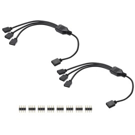 MECCANIXITY 2 Pcs RGB Splitter Cable, 12V 12" 4 Pin 1 to 3 Female to Female RGB Adapter Cable with 4 Pin Male Connectors for PC Computer ARGB Fan/LED Lights, Black