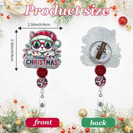 Obookey Christmas Cat Badge Reel Retractable, Funny ID Card Badge Reels with Clip, Nurse Cute Cat Badge Holder Buddy for Women Doctor Nursing Student Teacher CNA RN Worker Gifts