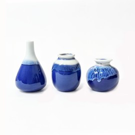 Daittin 3-Piece Ceramic Vase Set - Small Bud Vases for Dried/Fresh Flowers, Tabletop Decor for Living Room, Bedroom & Office, Compact & Stylish Decor Pieces for Gift Givers (Navy Blue)