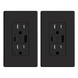 ELEGRP USB Charger Wall Outlet, USB Receptacle with Type A & Type C USB Ports, 15 Amp Duplex Tamper Resistant Receptacle Plug NEMA 5-15R, Wall Plate Included, UL Listed (2 Pack, Matte Black)