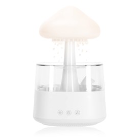 Rain Cloud Humidifier Water Drip with Adjustable LED Lights White Noise Humidification Desk Fountain Bedside Sleeping Relaxing Mood (White)