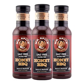 Mr. Spice Salt Free Award-Winning Taste Honey BBQ Sauce | Low Sodium | Organic | No Salt BBQ Sauces | Gluten Free | Low Calorie BBQ Sauce | 13.5 Ounce (Pack of 3)