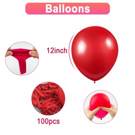 100pcs Red Balloons,12 inch Latex Party Balloons Helium Quality for Like Birthday Party,Wedding, Anniversary, Christmas or Vanlentine's Decoration (with Red Ribbon)