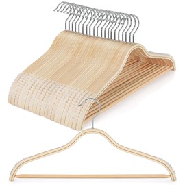 TOPIA HANGER Sleek Wooden Hangers with Non-Slip Rubber Grips, Sweater Hangers No Shoulder Bump, Lightweight Clothes Hangers 20-Pack, 360° Swivel Hook and Pants Bar-CT63N20