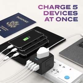 STATIK GloboCharge 12W Universal Travel Adapter Worldwide - International Power Adapter Plug Europe, UK, USA, Australia Slide Outlets, Universal Power Adapter Travel 200 Countries, 4 USB-A Ports