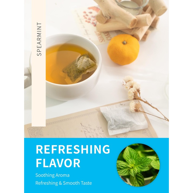 TeeLux Spearmint Tea Bags 100 Count, 100% Pure Spearmint Leaf,
