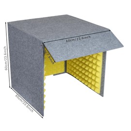 Portable Soundproof Booth Desktop Vocal Recording Booth Square Sound Proof Box Cover Vocal Absorbing Shield Music Recording Equipment to Filter Vocal for Microphone Studio Sound Recording, Gray&Yellow