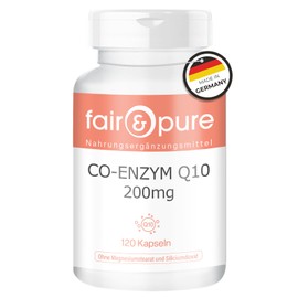 Fair & Pure Co-Enzyme Q10 Capsules 200 mg, Pack of 120, Swallow-friendly, Vegan Dietary Supplement without Additives, Made in Germany