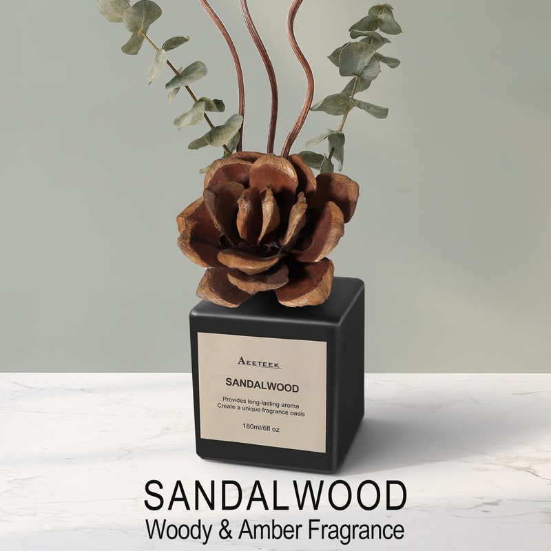 Aeeteek Reed Diffuser Set, Sandalwood & Cedarwood Scented Oil with