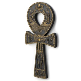 Veronese Design 16 Inch Egyptian Ankh Resin Wall Sculpture Black Gold Plaque
