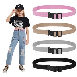 Adorila 4 Pack Kids Elastic Adjustable Belts, Stretch Belts with Black Buckle for Pants Jeans, Uniform Waist Belt for Boys Girls