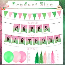 Hapdoo 21pcs Pink and Green Birthday Party Decoration Set - Happy Birthday Banner Triangle Flag Paper Tassel and Balloons, Witch Theme Party Accessories Pink and Green Decorations for Women Girls