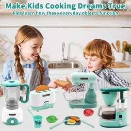 BRIGPICIOUS Toy Kitchen Sets, Pretend Play Kitchen Appliances Toy Set with Coffee Maker, Mixer, Toaster with Realistic Lights& Sounds, Birthday Gift for Kids Ages 2 3 4 5
