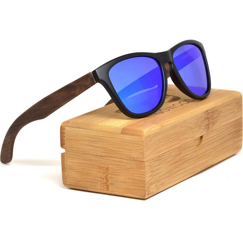 Walnut Wood Classic Sunglasses For Men and Women with Blue