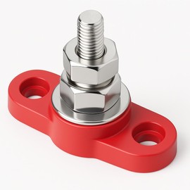 MGI SpeedWare 5/16" Bolt Power Junction Post for 12V 24V Automotive and Marine Battery Accessories Connections, 160 AMP, Stainless Steel Stud with Insulated Base, Red