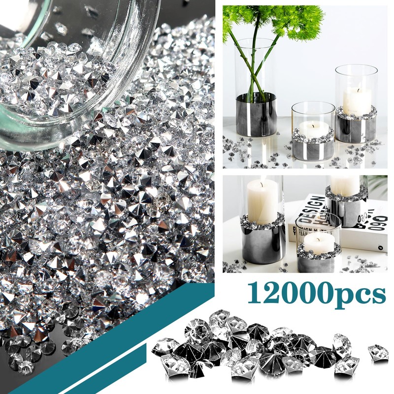 TOAOB 12000pcs Silver Tone Table Scatter Crystals Acrylic Diamonds Rhinestones
