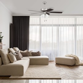 Craftmade P114BN5-52BNGW Pro Plus 52" Ceiling Fan with LED Lights & Pull Chain, 5 Reversible Brushed Nickel/Greywood MDF Blades, Brushed Satin Nickel