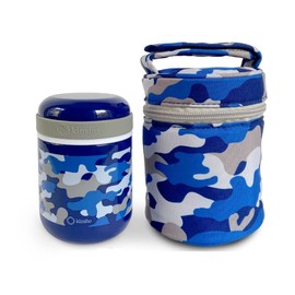 kinsho Kids Thermos for Hot Food and Soup with Insulated Lunch Bag. Food Jar Container for Boys Hot Lunches, Wide Mouth, Leakproof Easy Grip, Thermal Vacuum Seal, 10 oz Blue Camouflage