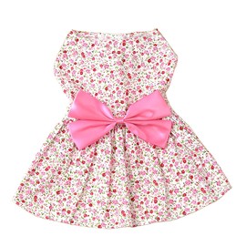 Puppy Floral Princess Dresses, Dog Dress Bowknot Tutu Skirt, Thin Cute Pet Summer Clothes Apparel for Small Medium Girl Dogs Cats Kitten, Dog Flower Sundress Doggy Outfit Costume L Pink