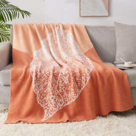 Loussuder Throw Blanket for Couch,Chunky Knit Blanket,Orange Throw Blanket for Bed,Living Room,Lightweight Soft Cozy Reversible Blanket,Warm Blanket,Home Farmhouse Decorative Blanket Gift 50x60Inch