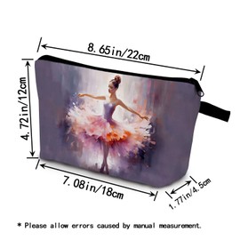 YULUENZE Ballet Present Ballet Dance Makeup Bag Cute Small Organizer Bag with Zipper Oil Painting Ballet Print Cosmetic Bag Birthday Graduation Presents for Ballet Dancers Lovers Teachers Women