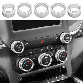 AuTK AC Radio Knob Cover for Dodge Ram 2019 2020 2021 Air Conditioner Auto Climate Control Volume Tune Switch Knob Button Cover Trim Ring 5pcs (Silver)