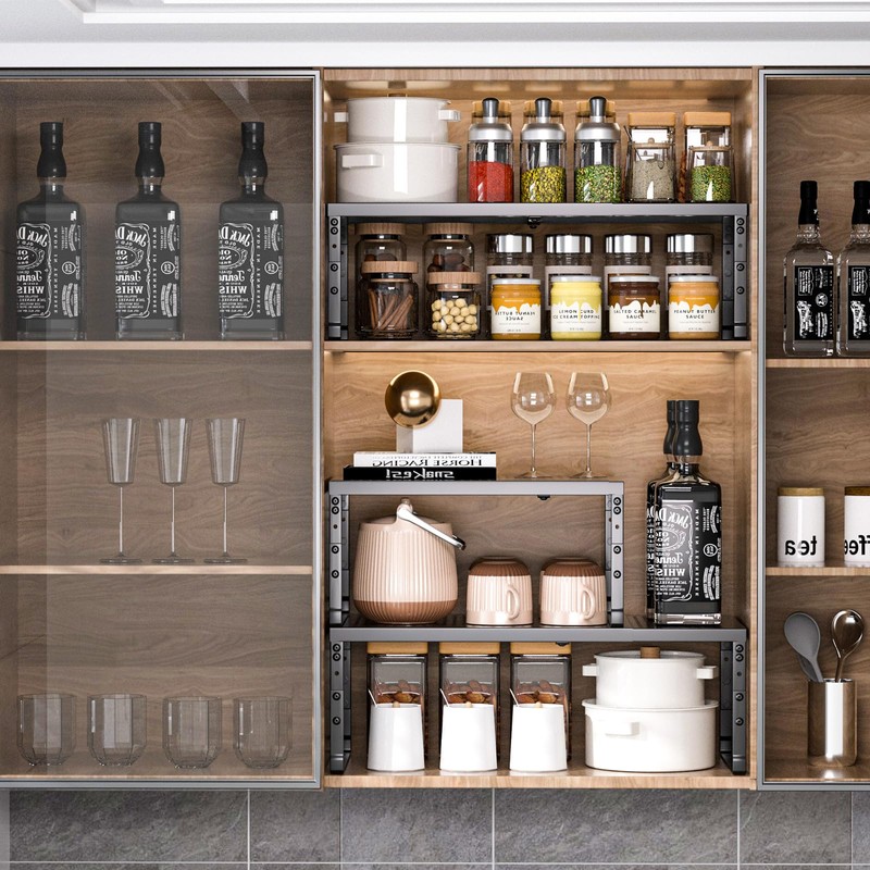 Ipotive Cabinet Shelf,Expandable Adjustable Stackable Kitchen Organizer,for cabinets, Kitchens, countertops,