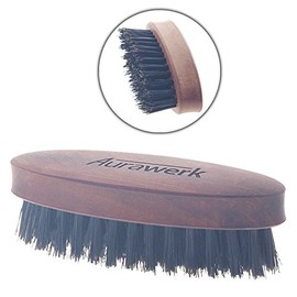 Men Beard Brush, Oval Moustache and Eyebrow Aura in Wild Boar Bristles on Pear Wood 8 cm.