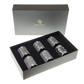 BLASANI Mijal Gleiser Laser Cut Napkin Rings Covered in Synthetic Silk Design Set of 6 (Lace Collection Silver-Gray)